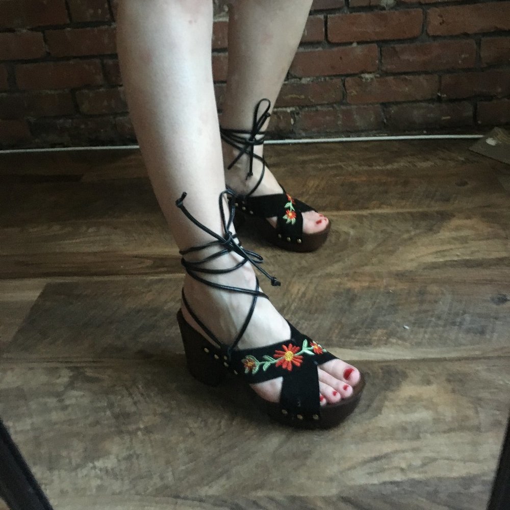 ASOS Embroidered Wood Platform Sandals